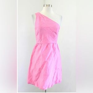 J Crew Bridget Pink One Shoulder Shimmer Cocktail Party Dress Size 0 Linen